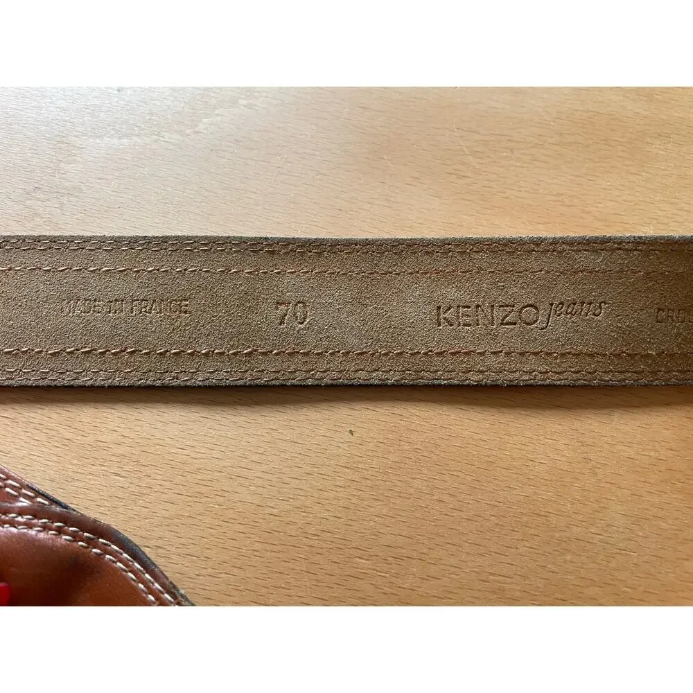 Vintage Kenzo Paris Embroidered Woven Brown Leather Belt Size 70cm/ Small